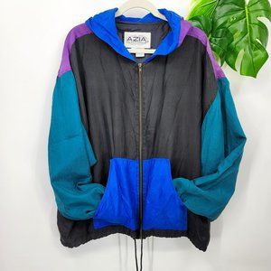 80s Vintage AZIA Collection %100 Silk Zip Up Wind Breaker